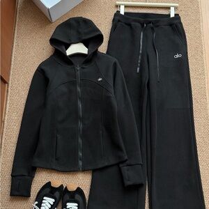 ALO Yoga Women's Black Track Pants and Hoodie Set